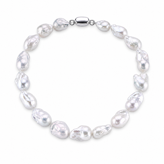 White baroque freshwater pearl necklace with silver-tone clasp and irregular oval pearl strand