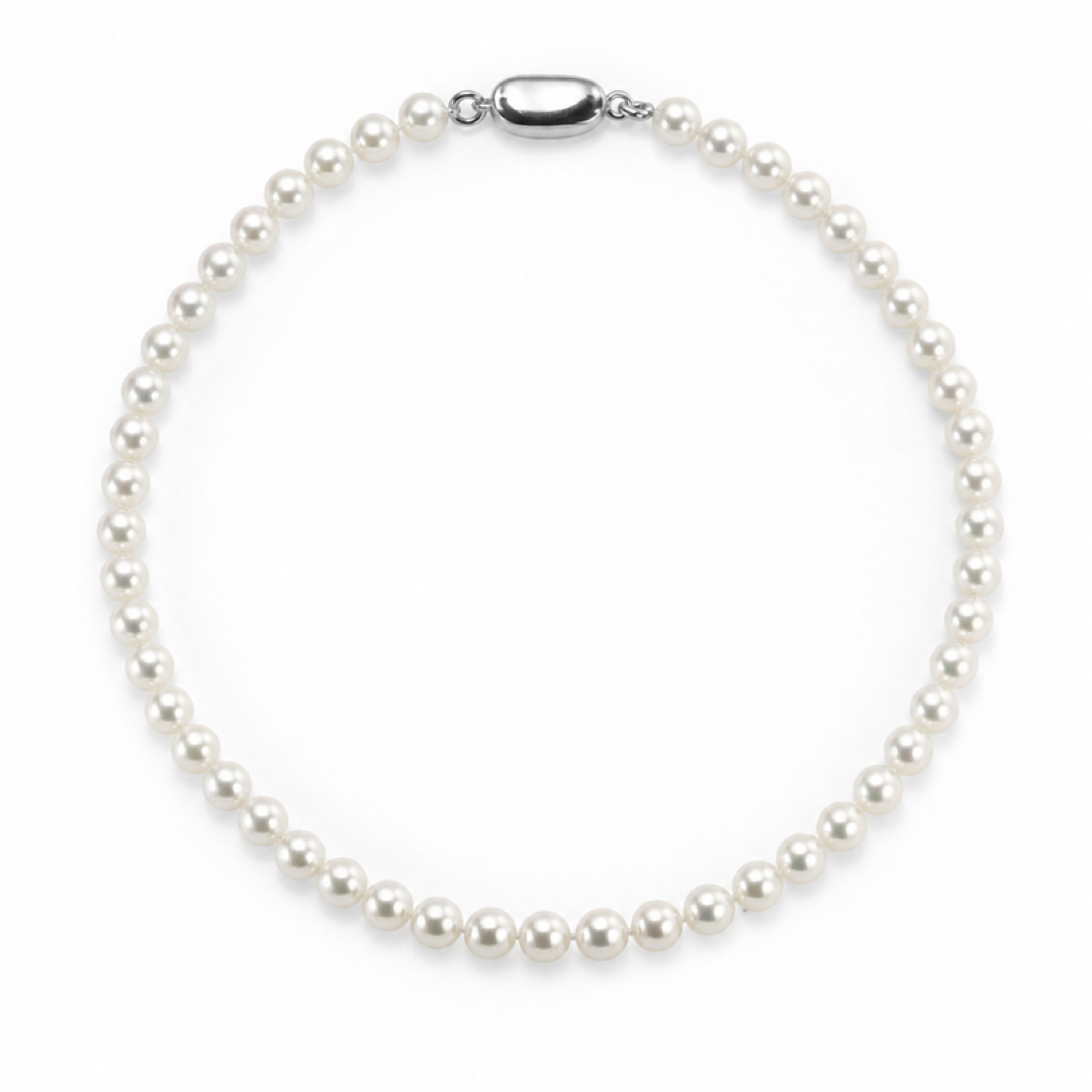 White akoya pearl necklace with round beads and silver-toned clasp