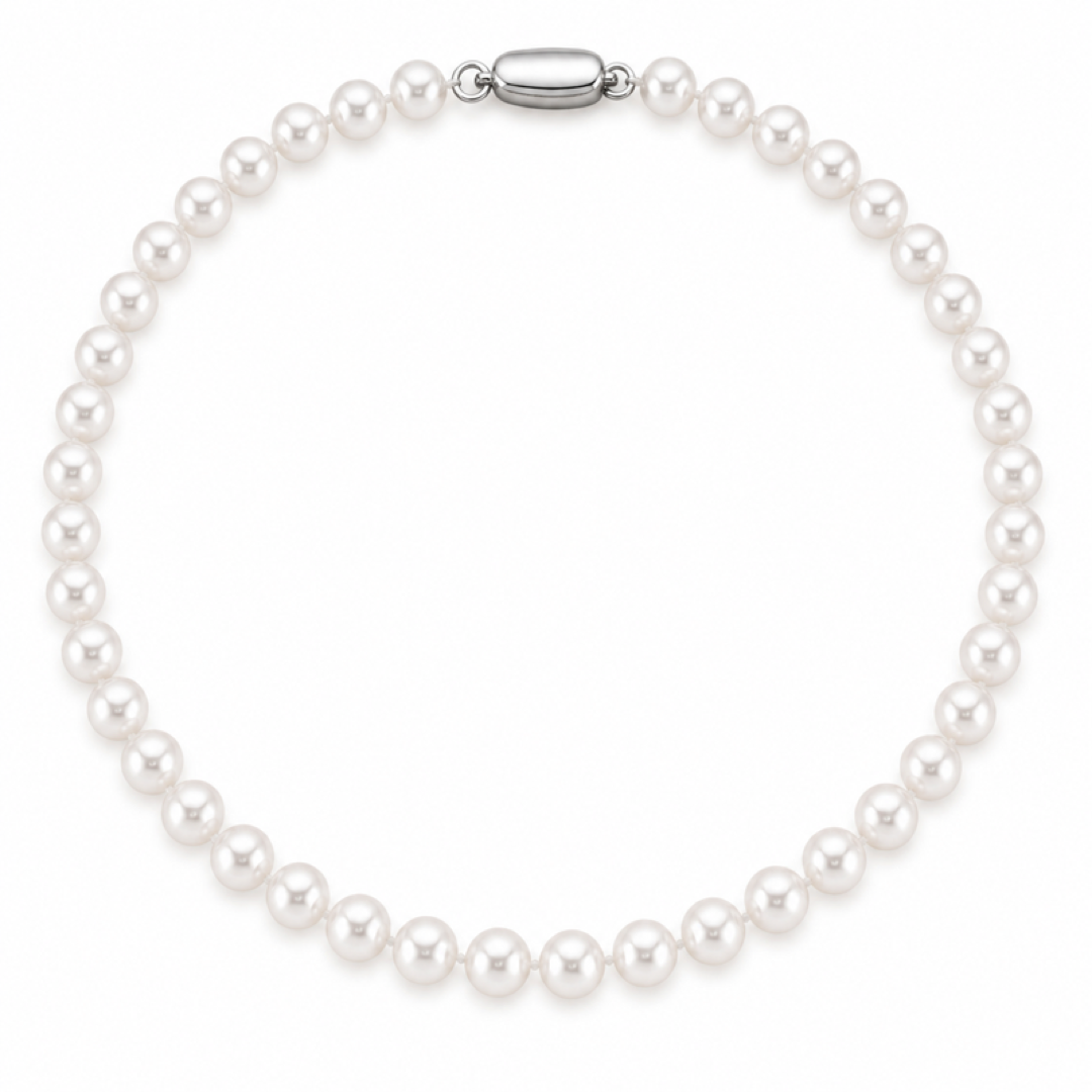 White freshwater pearl necklace with silver-tone clasp and round pearl strand