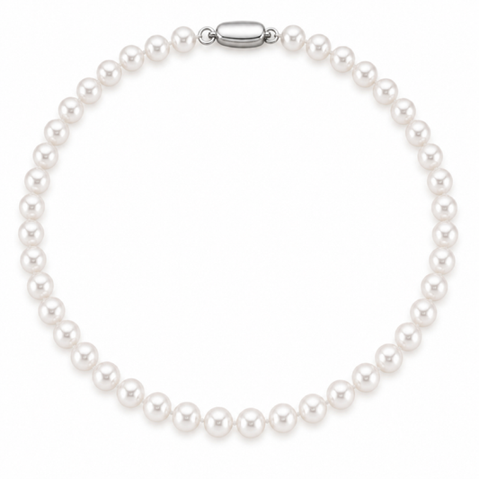 White freshwater pearl necklace with silver-tone clasp and round pearl strand