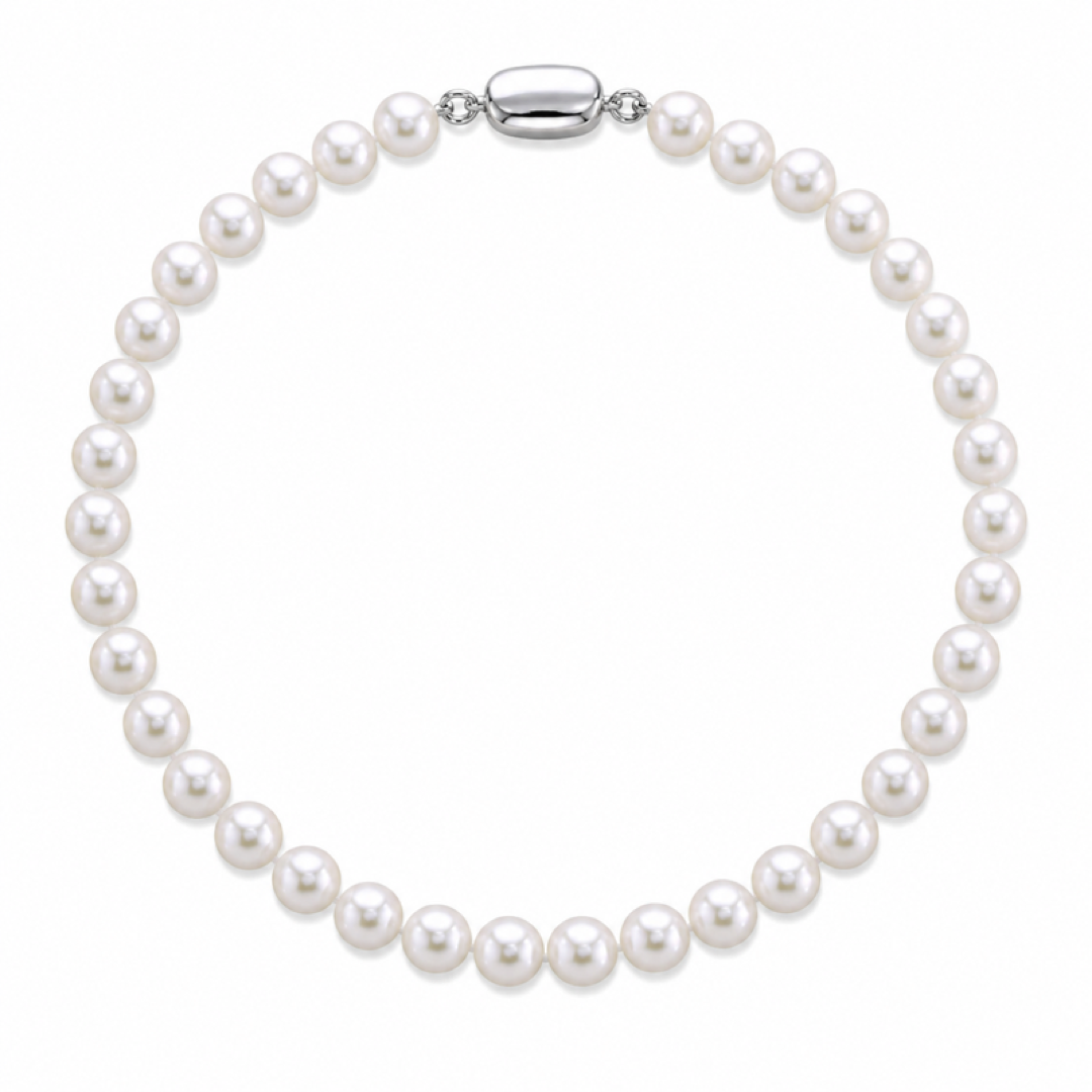 White freshwater pearl necklace with oval silver clasp, single strand